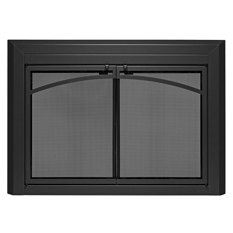 Porte de foyer en acier de style armoire, H 33,03 po x l 43,54 po x P 1,81 po, Noir