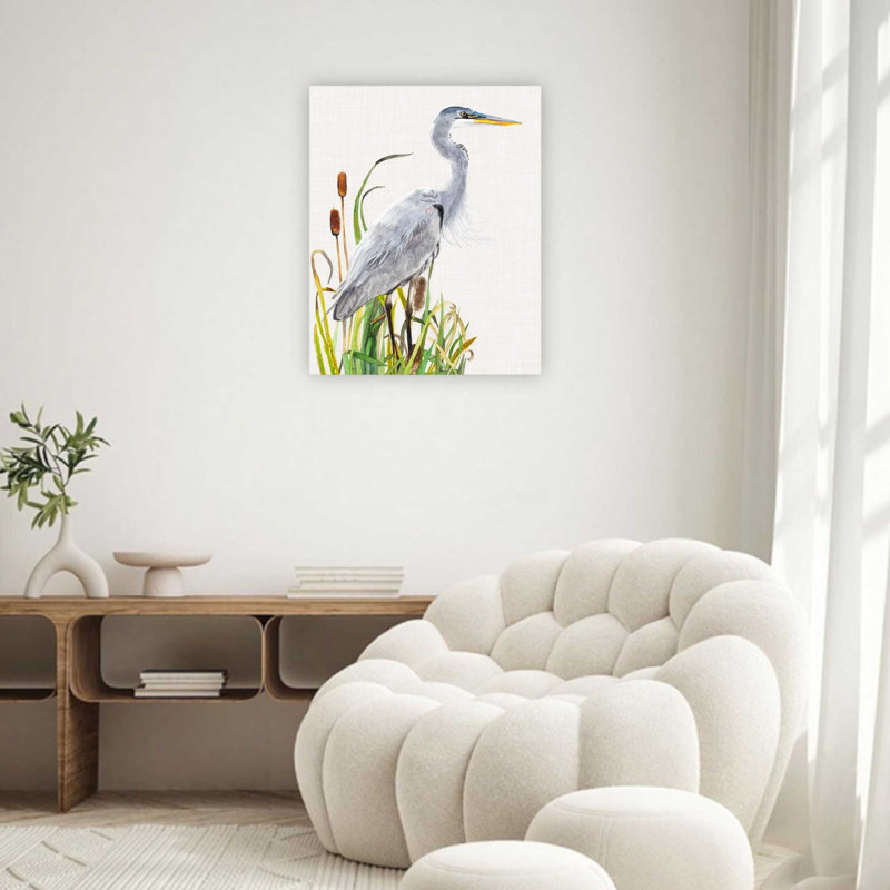 Toile tendue 24 "X32" oiseaux blancs et quenouilles, blanc