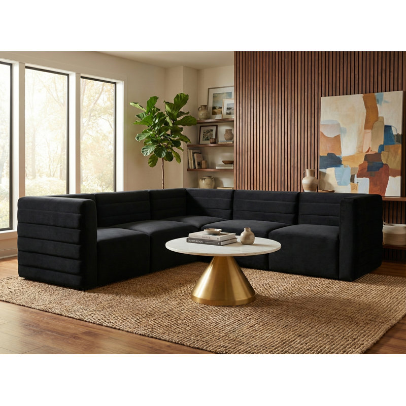 Canapé modulaire réversible en velours 95 po Enso, Velours noir