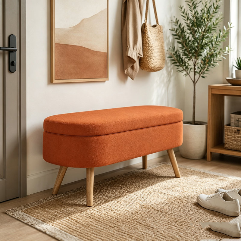 Banc de rangement avec repose-pieds ovale, Orange