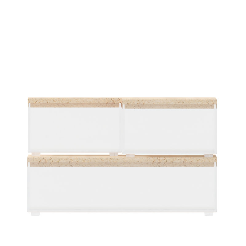 Clear Plastic Storage Organizer Bins with Light Wood Lids, Set of 3