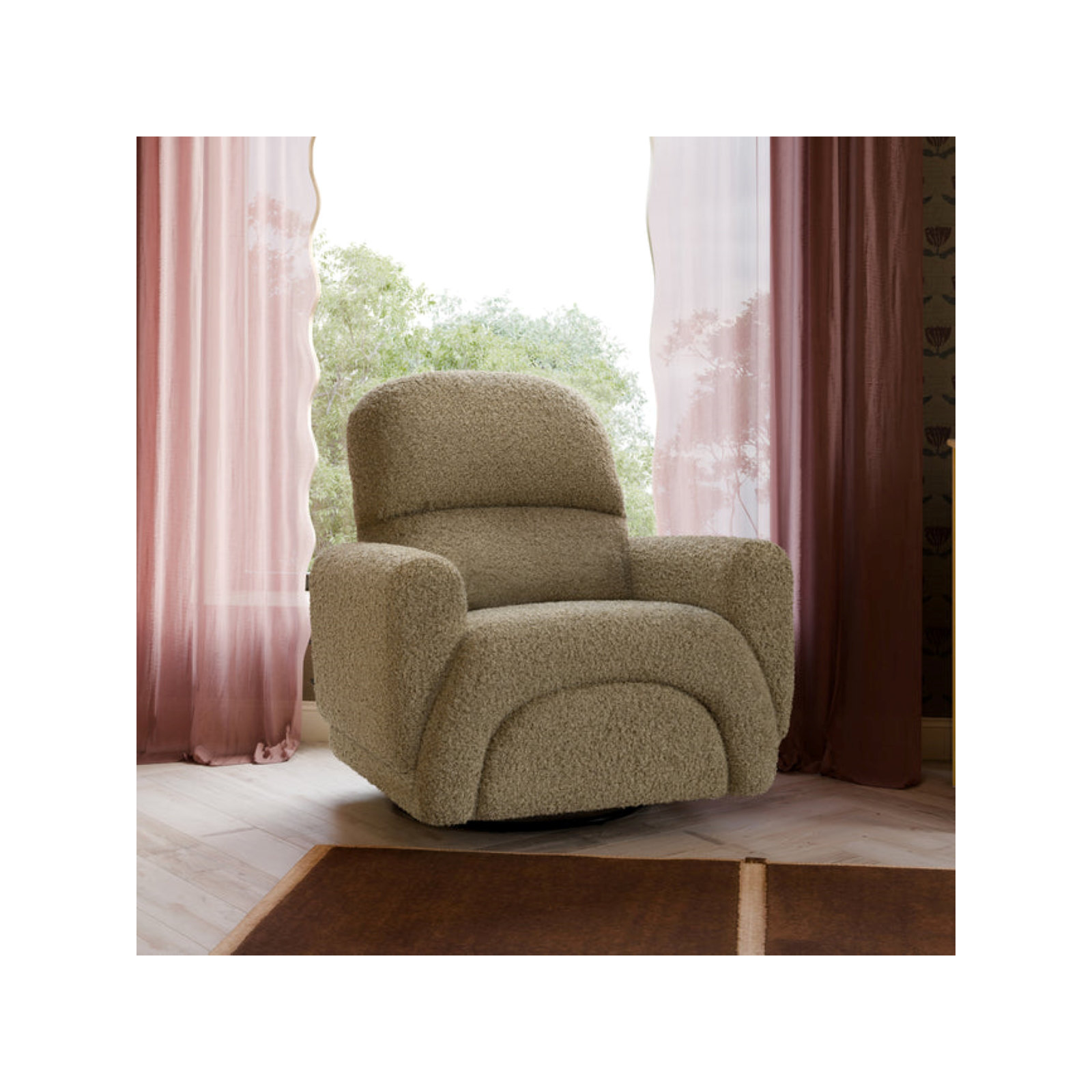 Rainbow Recliner and Swivel Glider, Teddy Loop Latte Sherpa