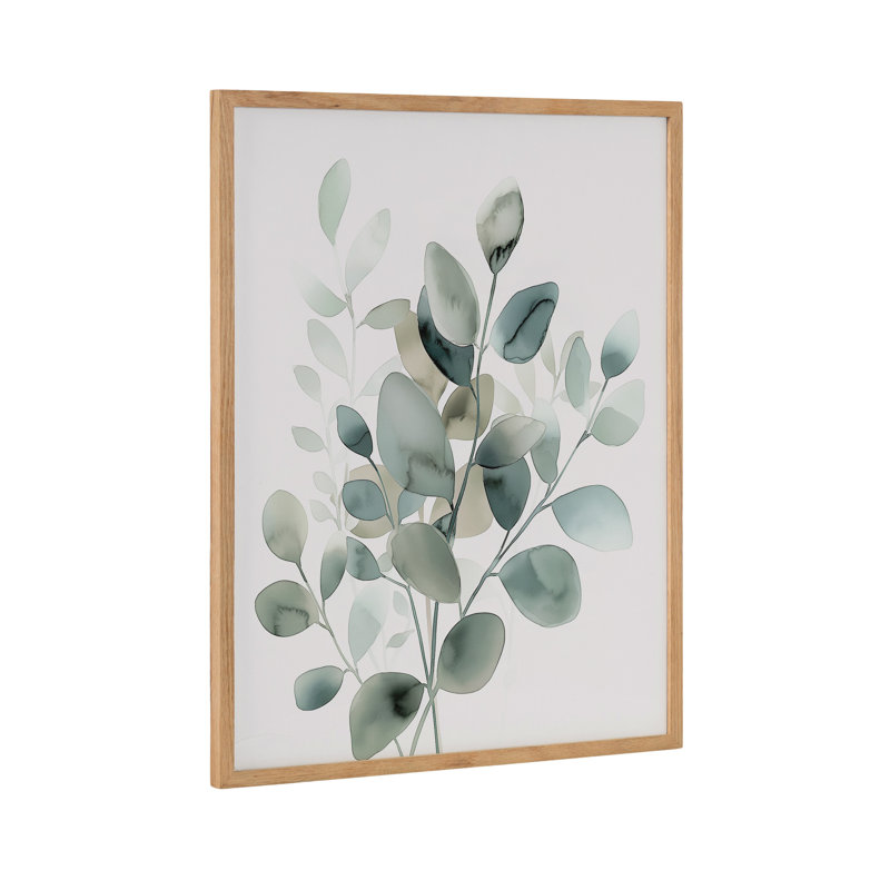Modern Minimalist Botanical Watercolor in Muted Teal by The Creative Bunch Studio Framed Wall Art Print, Tan Framed