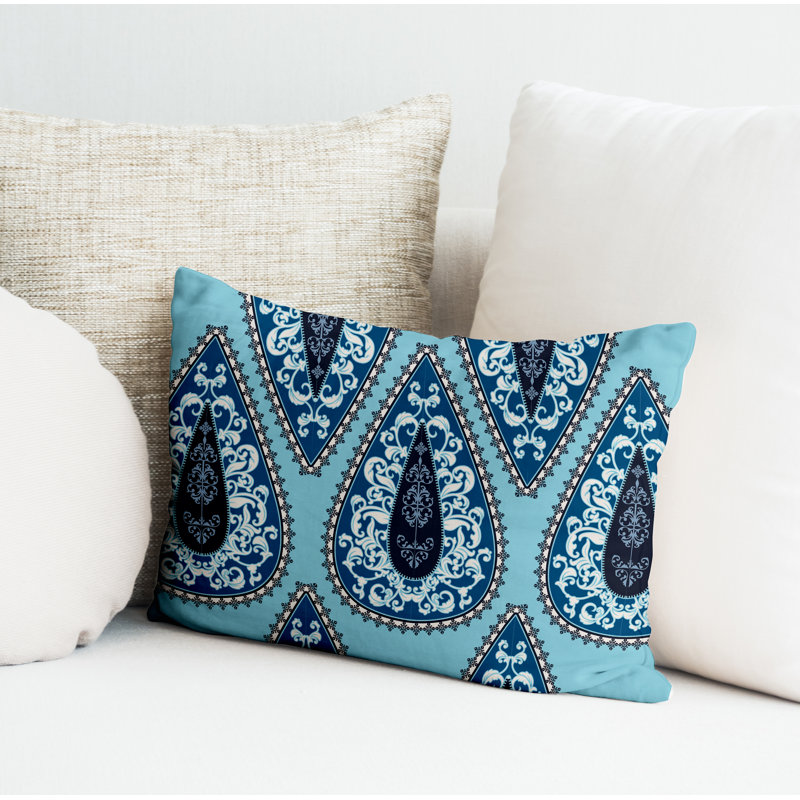 Paisley Outdoor Reversible Throw Pillow, Turquoise