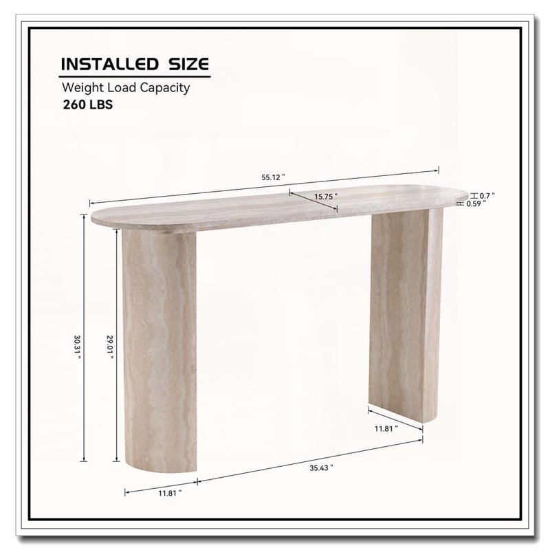 Console en faux marbre avec bords arrondis, L 55,12 po