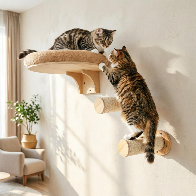Cat Bed with Scratching Post Set