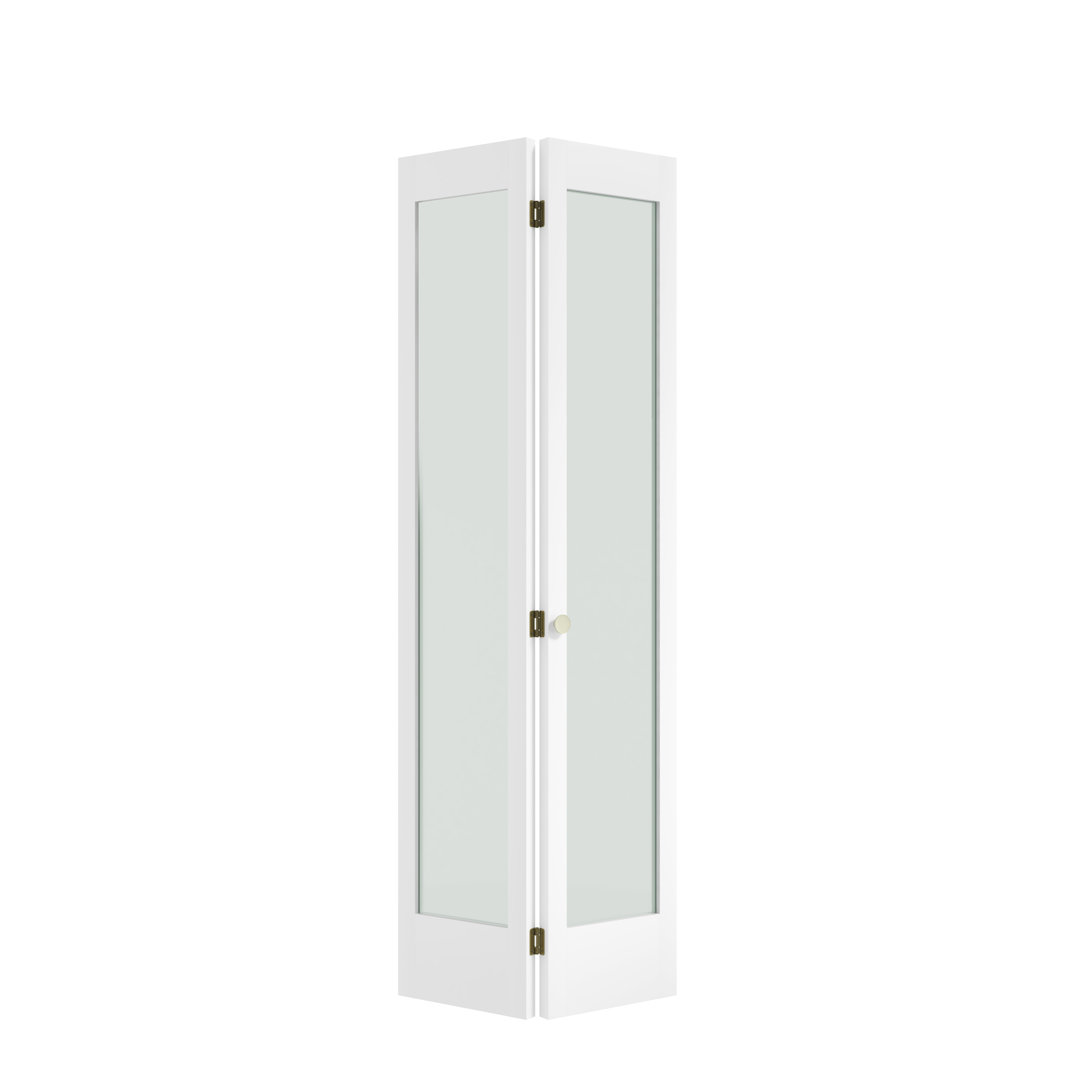 78.74-in Frosted Glass 1-Lite Solid Wood Primed Bi-Fold Door EightDoors 