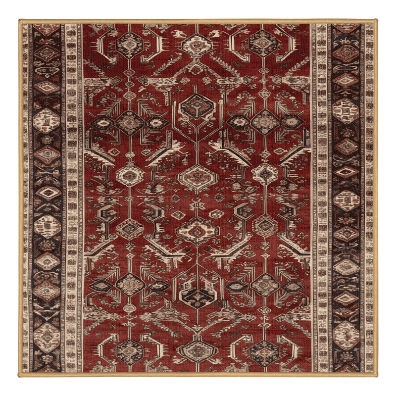 Machine Washable Persian Brown Area Rug, Square 6'