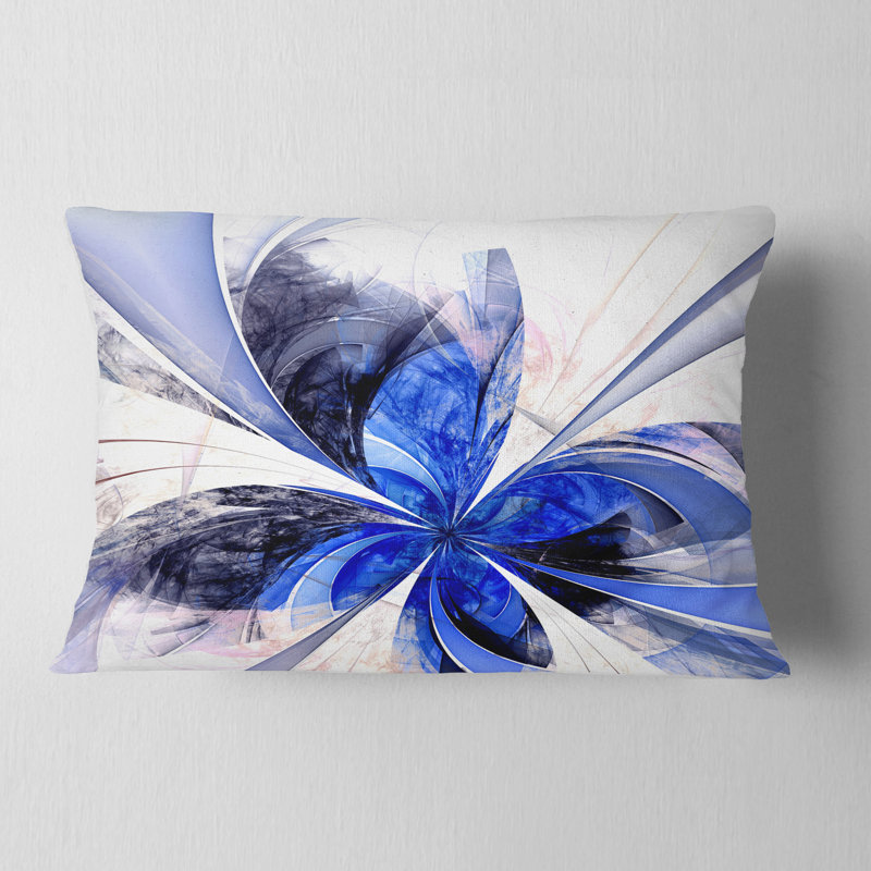 Coussin lombaire en fleur symétrique floral, Bleu / Blanc