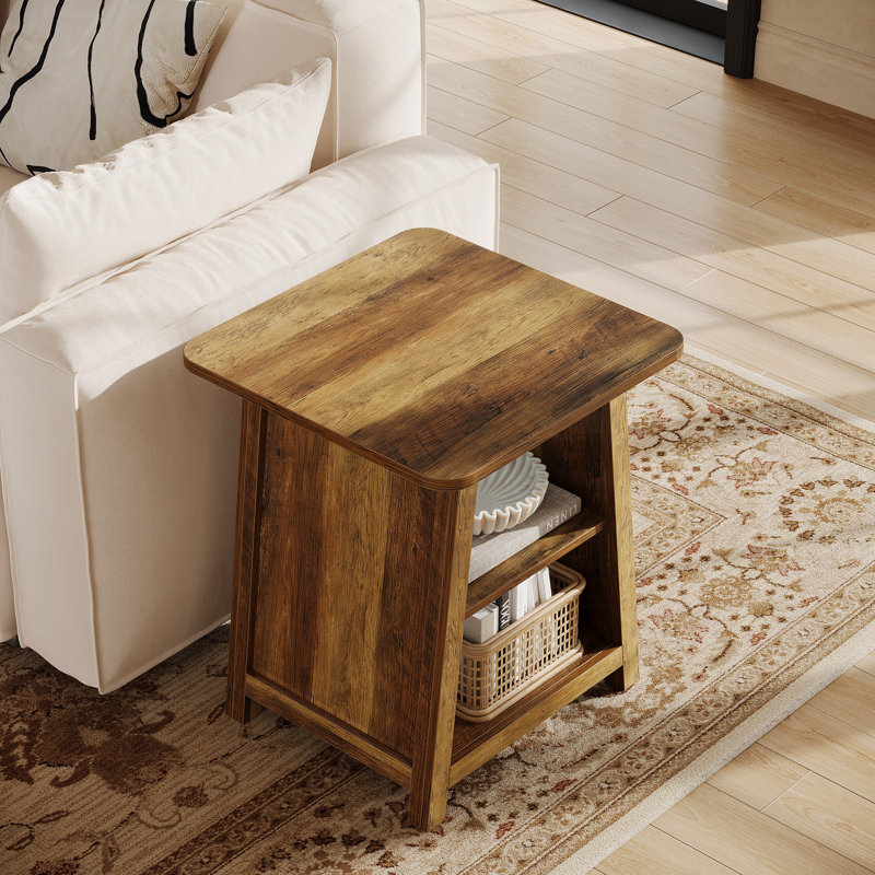 Table de bout rustique à 3 niveaux avec rangement - Finition bois rétro