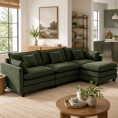 Modern 3Seats With Ottoman 113.77"Sectional Sofa With Waist Pillows,3-Seat Upholstered Symmetrical Sofa Furniture,Sleeper Sofa Couch With Chaise Lounge For Living Room,Apartment,3 Color