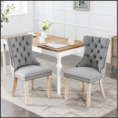 Chaise de salle à manger haut de gamme rembourrée en bois massif et lin avec pieds en bois durable pour une assise élégante et confortable