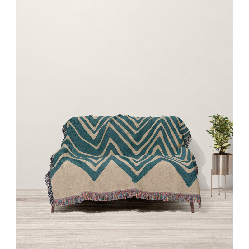 Addai Abstract Triangle Pattern Blanket Throw, Teal/Beige, Throw