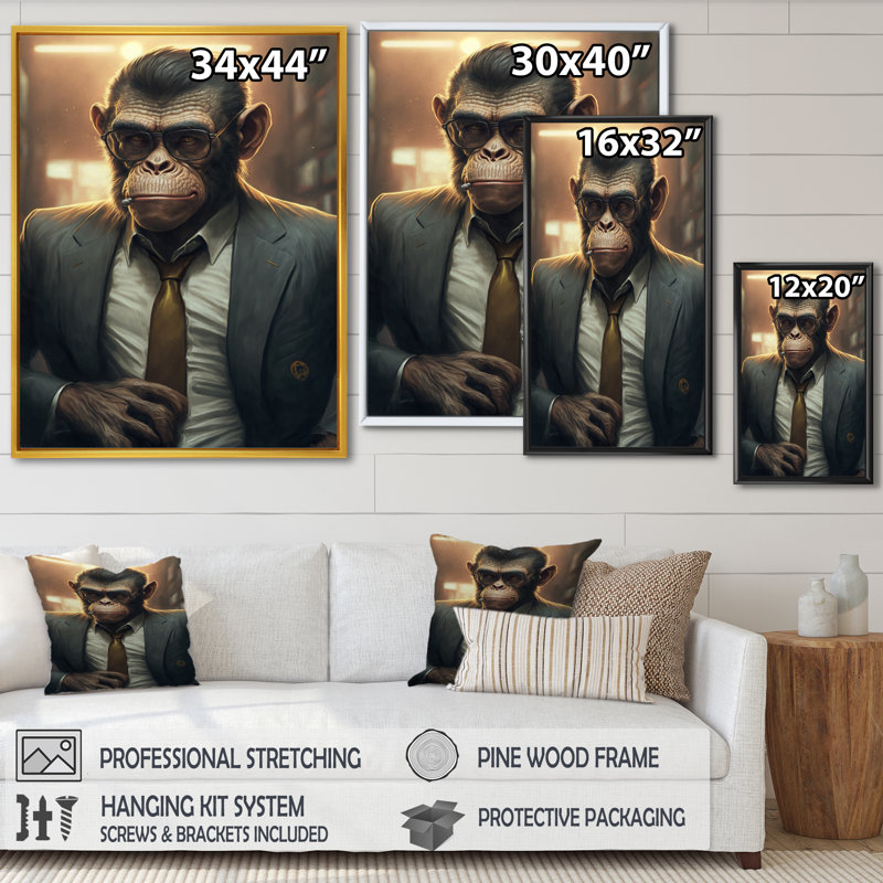 «Mafia Monkey», impression sur toile, H 32 po x l 16 po x P 1 po, Toile avec cadre flottant noir