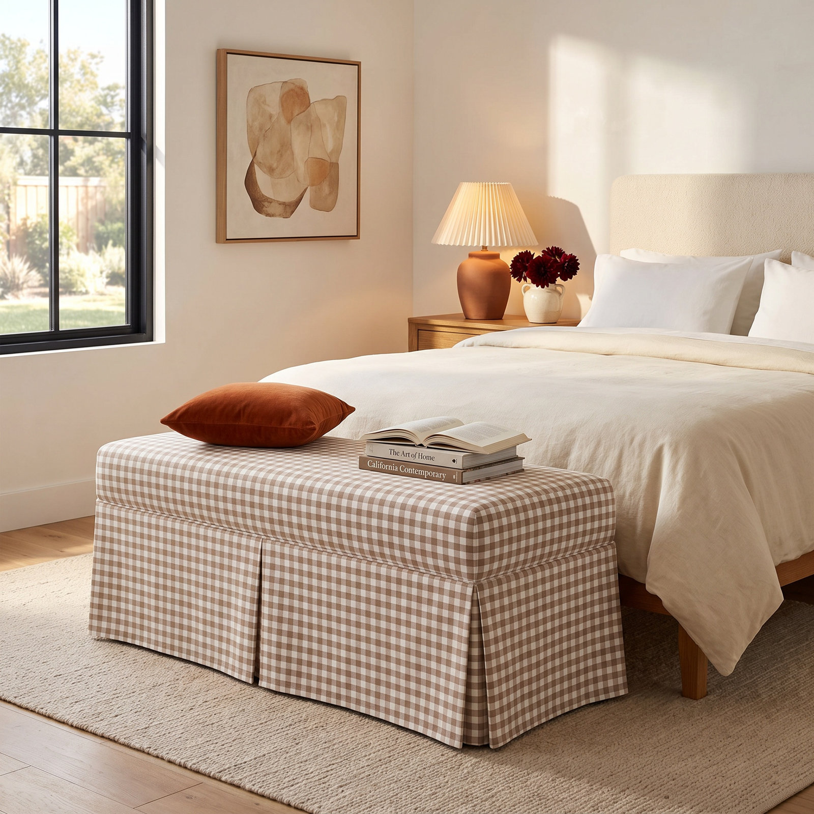 Chaplin 38 " Cotton Upholstered Bench, Classic Gingham Tan