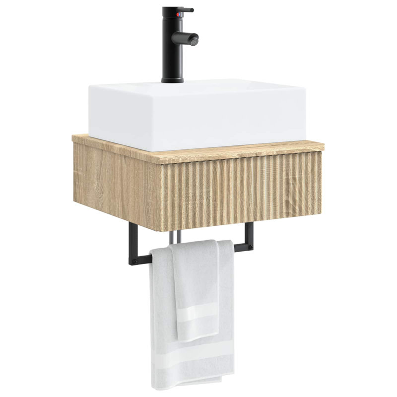 Single Bathroom Vanity with Ceramic Basin, Sonoma Oak