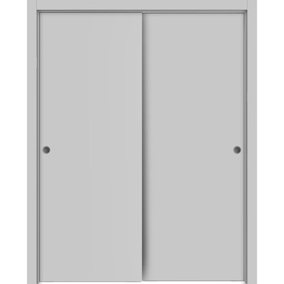 Sliding Closet Bypass Doors Planum 0010 Matte Grey Sturdy Rails Moldings Trims Hardware Set Wood Solid Bedroom Wardrobe Doors-84" x 84" (2* 42x84)