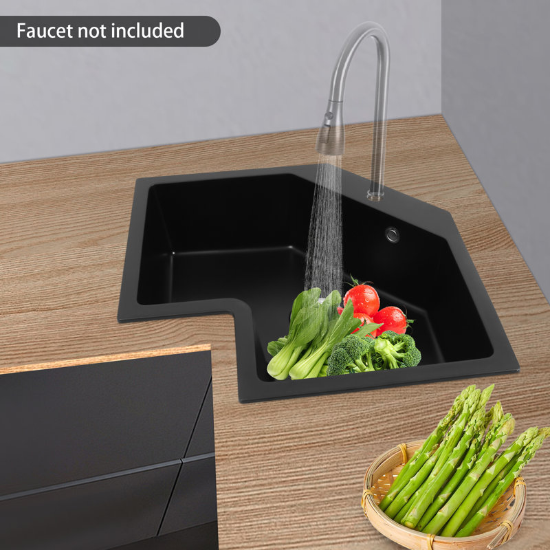 26.77" W Black Irregular Corner Undermount Kitchen Sink