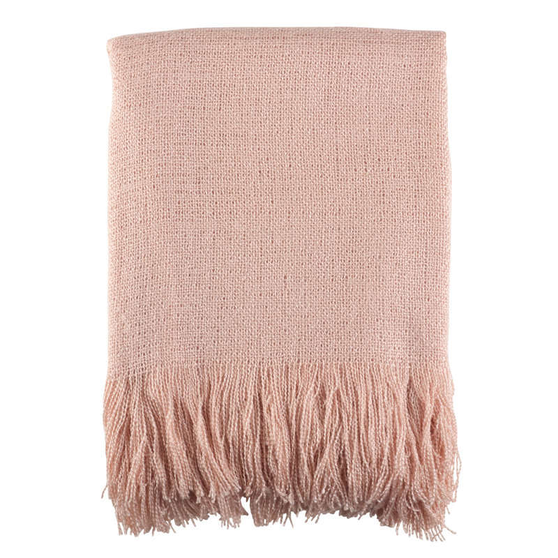Blush Dusty Pink Cotton Woven Reversible Throw with Fringe