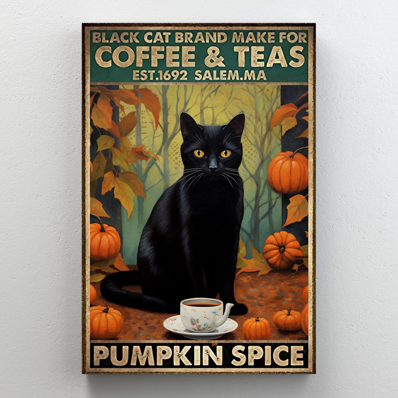 «Black Cat Make For Coffee and Teas» sur impression sur toile, H 14 po x l 11 po x P 1,25 po