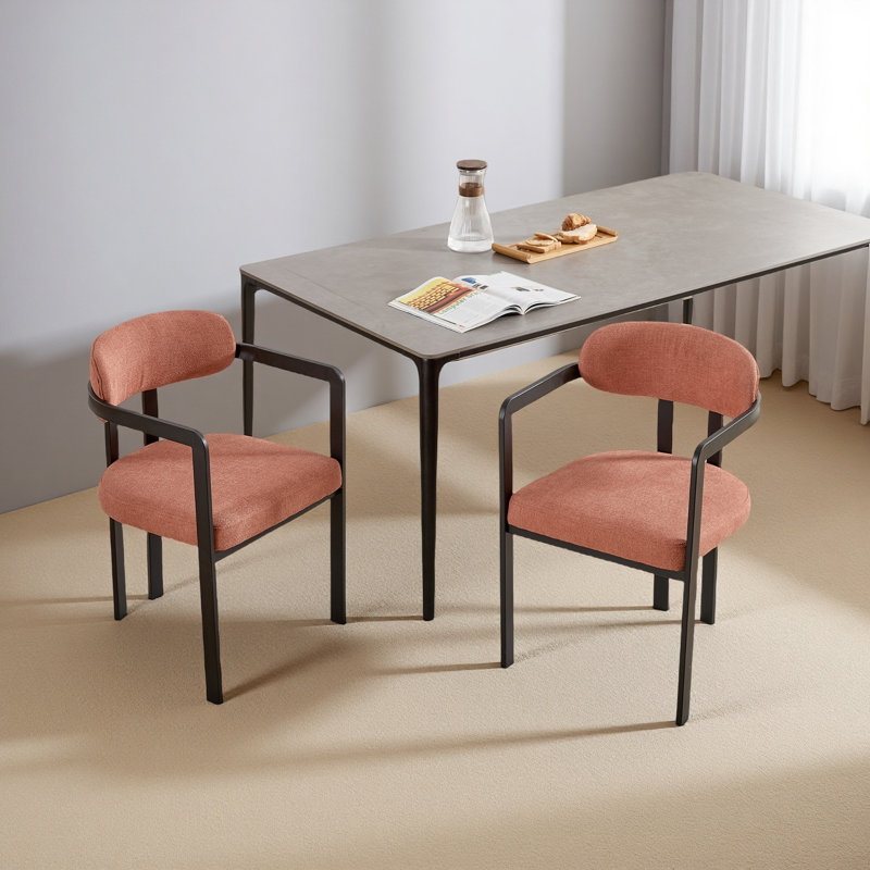 Modern Dining Room Chairs Set Of 2, Mid-Century Upholstered Boucle Kitchen Dining Chairs With Metal Legs, Orange