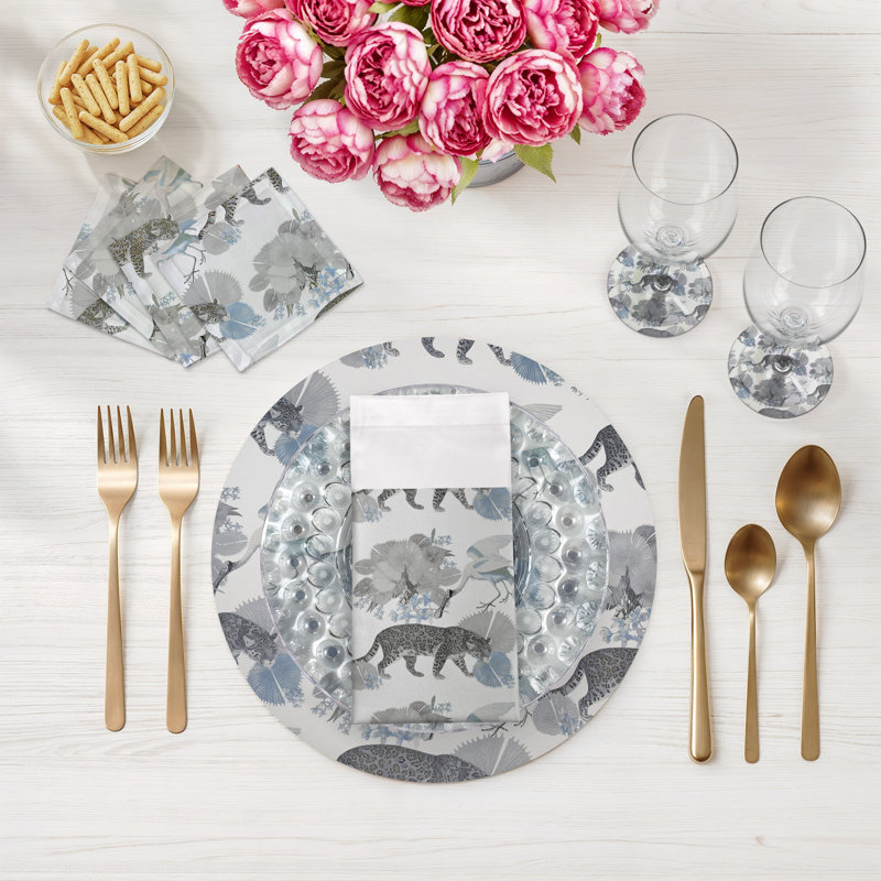 Leopard Walk Pebble 16" Vinyl Placemat, Powder