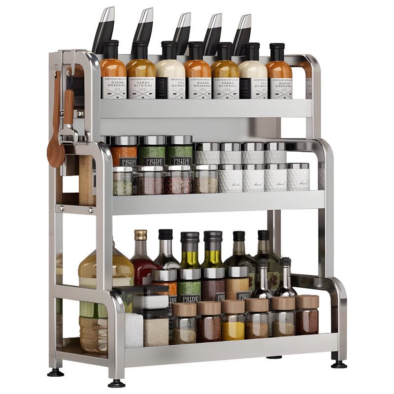Organisateur de cuisine multifonctionnel en acier inoxydable avec support à épices, porte-couteaux et porte-ustensiles