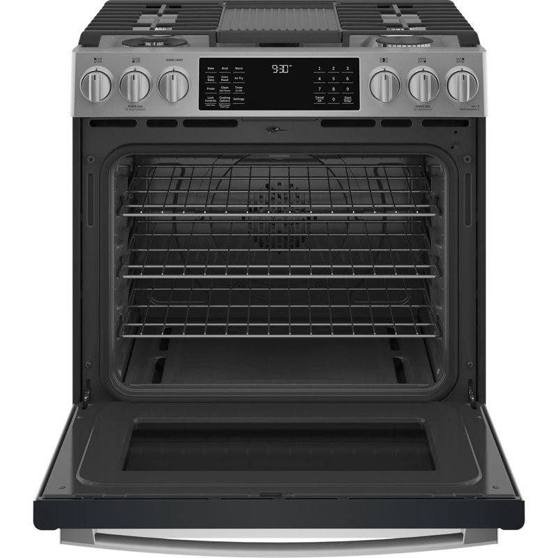 GE Profile™ 30" Smart Slide-In Front-Control Gas Fingerprint Resistant Range with No Preheat Air Fry, Stainless Steel