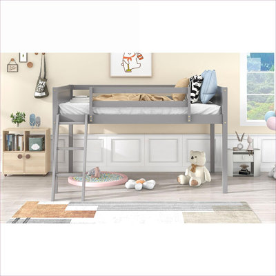 Lit plateforme mezzanine bas en bois massif de couleur grise avec échelle convertible pour les petites chambres