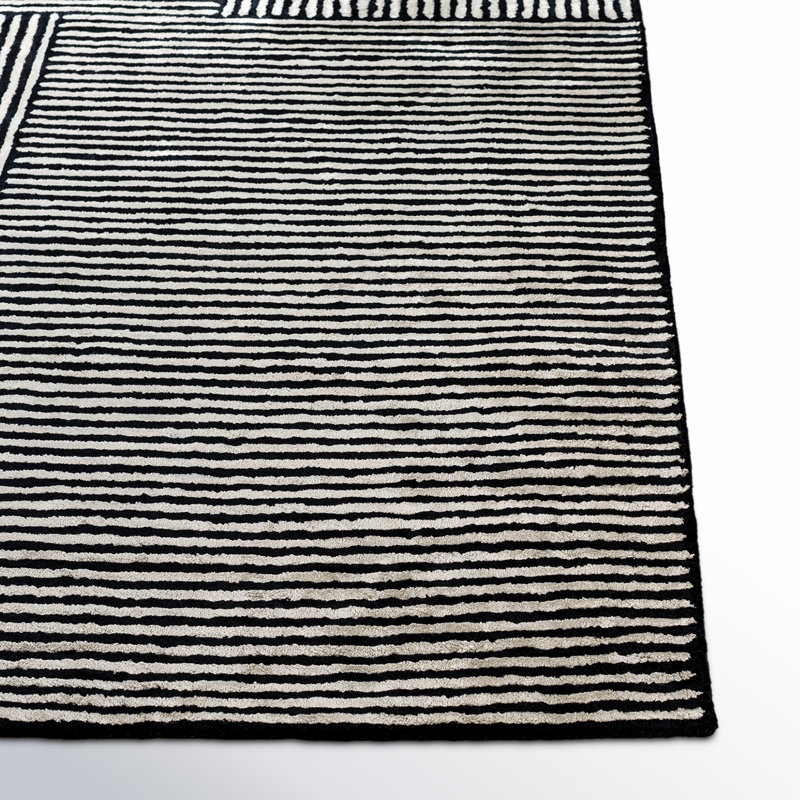 Tapis noir / ivoire touffeté à la main Balos, Rectangle 9 pi x 13 pi