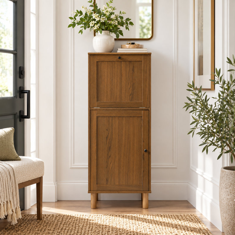 Armoire de rangement secrétaire avec bureau rabattable, 1 porte et tablette intérieure, brun noyer