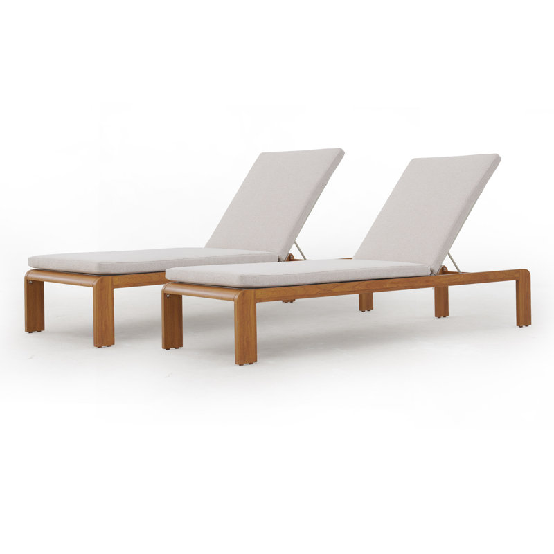 Riyadh Aluminum Reclining Chaise Lounge with Wood Grain Finish and Removable Cushion Set of 2