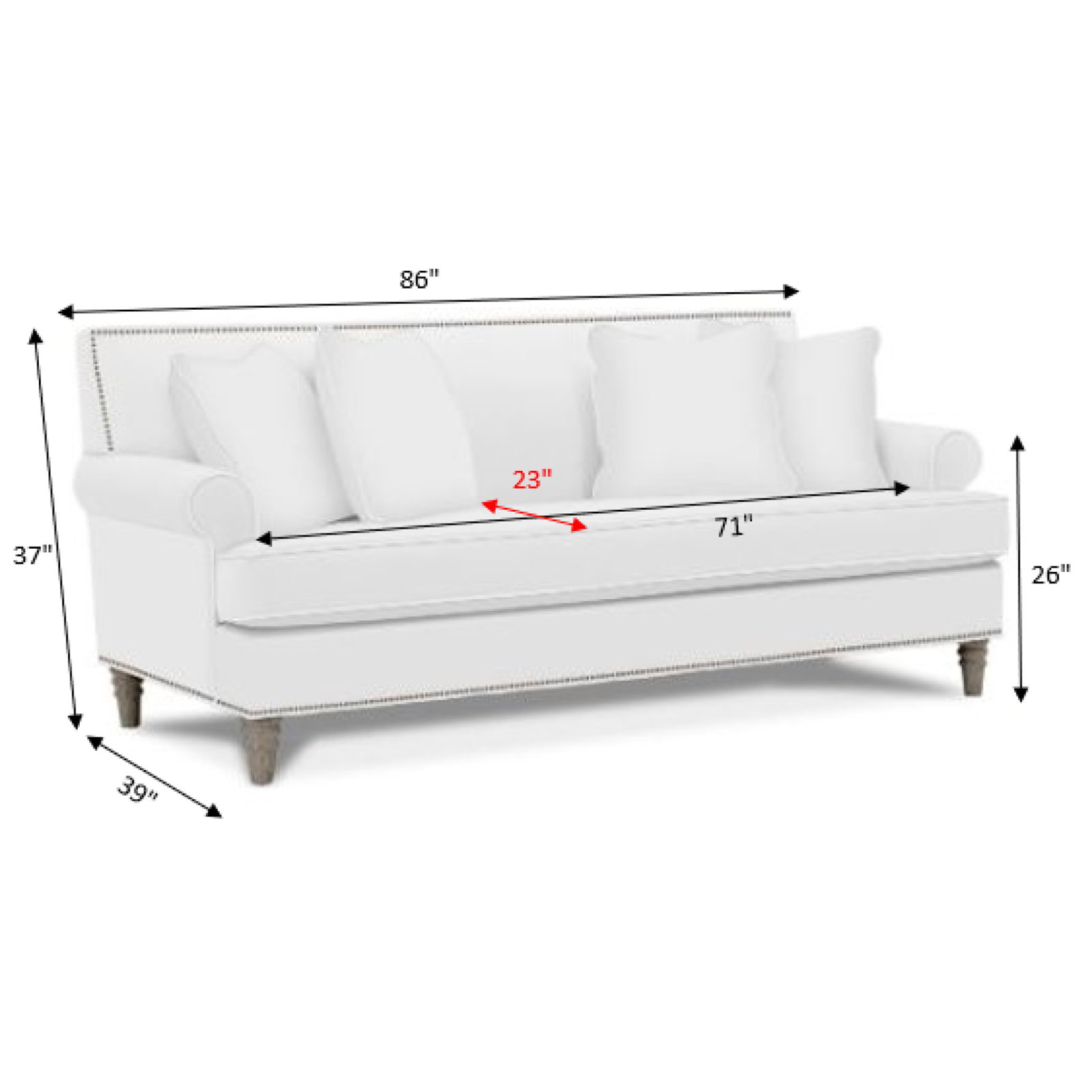 Simeon 86" Sofa with Cushions, Minnick 21 Light Blue, Black, Bahama 31