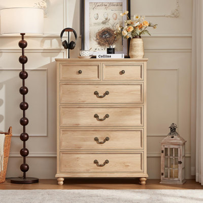 Commode à 6 tiroirs Farmhouse pour chambre à coucher, commode en bois rustique de 42 po de hauteur, armoire de rangement moderne de style Mid-Century pour le salon, couloir