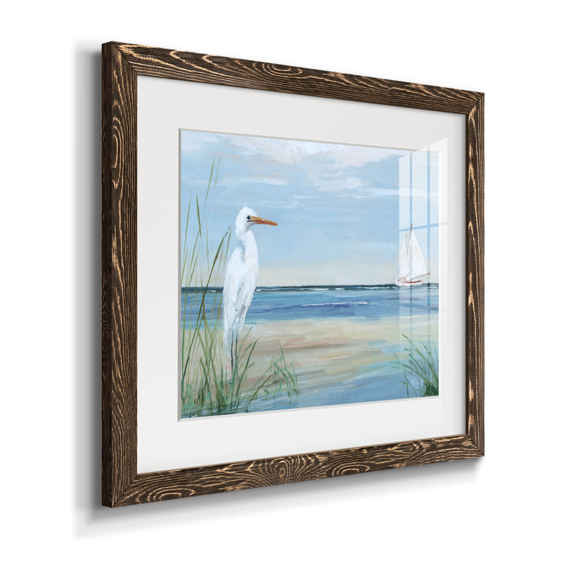 Summer Heron - Ensemble de 2 peintures sur papier encadrées, H 24 po x l 36 po x P 1,5 po, Papier, cadre noyer