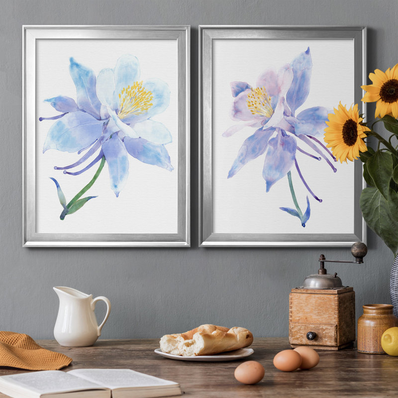 «Columbine Bloom I», ensemble de 2 peintures sur toile encadrées, H 24,5 po x l 18,5 po x P 1 po, Argent
