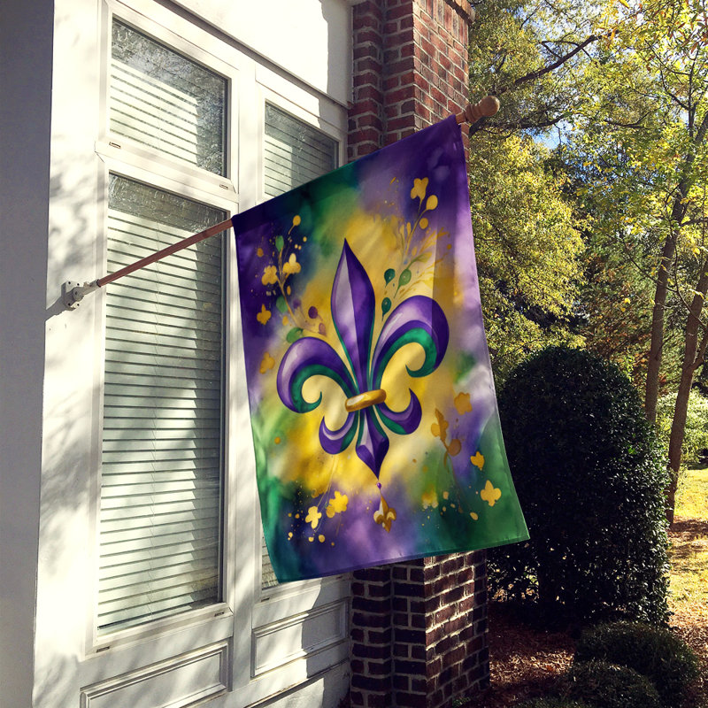 Large Multicolor Polyester Mardi Gras House Flag with Fleur de Lis Design