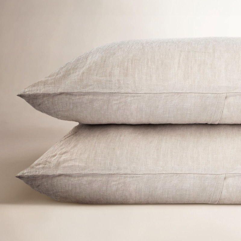 100% French Linen Pillowcase Set, Standard Pillowcase, Putty Heather