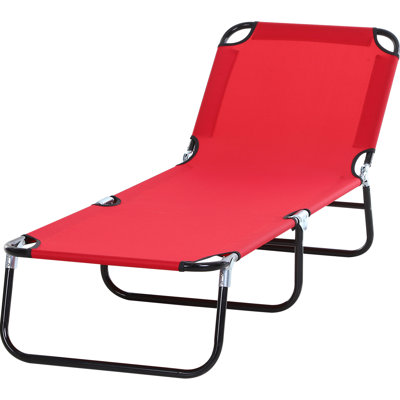 Chaise longue de plage pliante - 5 positions d'inclinaison, structure en acier, rouge, pour bronzer en plein air dans la terrasse et la chaise longue inclinable à 5 niveaux, pliable, cour