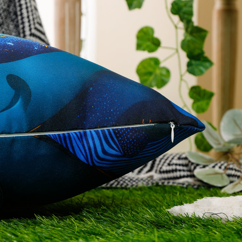 Indoor / Outdoor Animal Print Blue Square Throw Pillow Cover