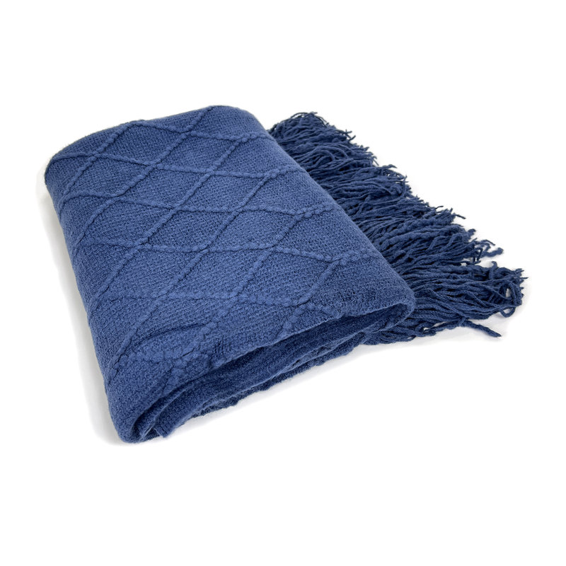 Irregular Rhombus Knitted Throw Blanket, Blue