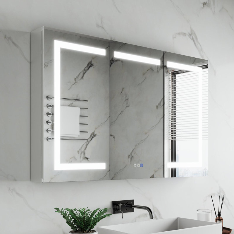 Surface Mount Three-Door Medicine Cabinet With Mirror And Adjustable Shelves