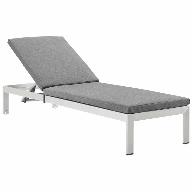 Shore 76" Long Reclining Chaise Lounge with Cushions, Gray