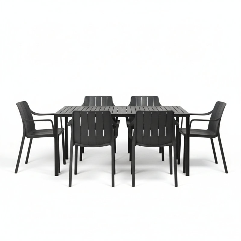 6 - Person Patio Dining Set with Rectangular Table, Anthracite