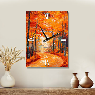 Wild Brush Autumn Forest II - Landscape Wall Clock, Printed on Metal