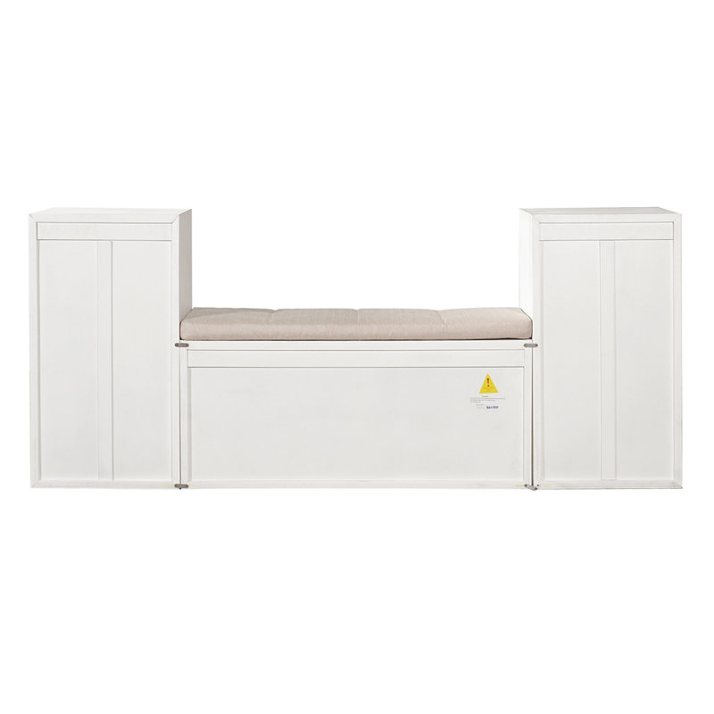  Banc de rangement pour chaussures moderne tout-en-un en bois massif avec tiroirs à compartiments coussinés et tablettes ouvertes