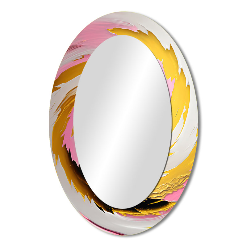 Rose aquarelle abstraite circulaire II - miroir mural ovale moderne rose, 36 po x 24 po