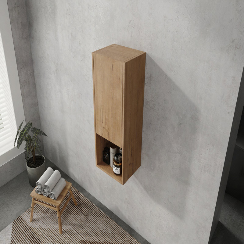 12" Bathroom Side Cabinet,Soft Close Doors,Float Mounting Design, Imitative Oak, Brown