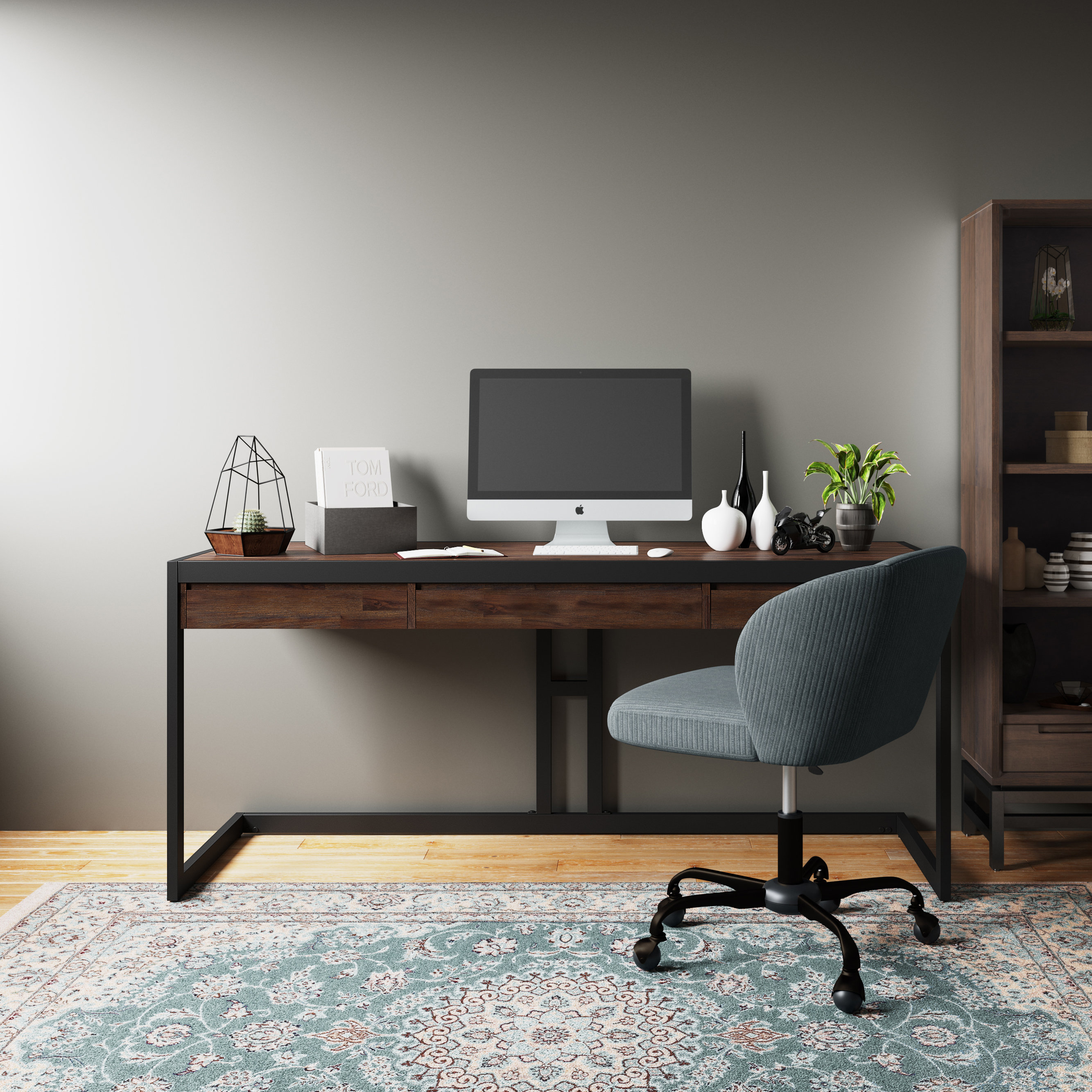 Leather Desk Set - Leather Organizer Desk Set - Walnut Wood Desk Set -  Office Product - Desk Accessories Set - 11 PCS (Gray) 