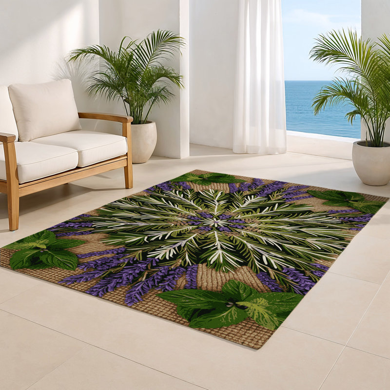 Tapis d'intérieur et d'extérieur brun Botanical, Rectangulaire 8 pi x 10 pi